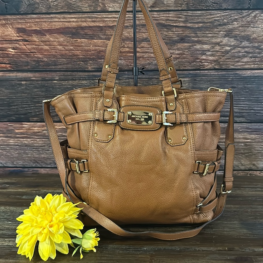 MICHAEL KORS GANSEVOORT LARGE LIGHT BROWN LEATHER TOTE BAG!